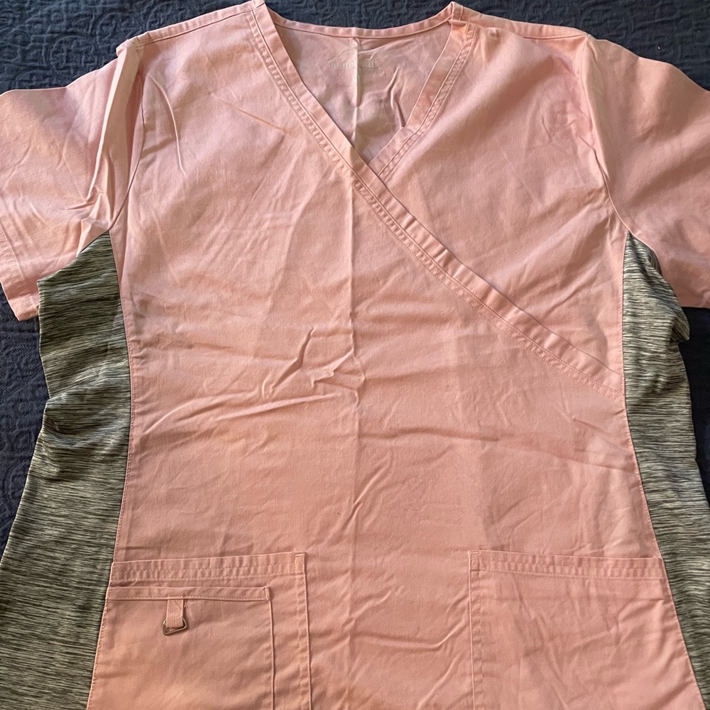 ButterSoft pink and gray scrub top